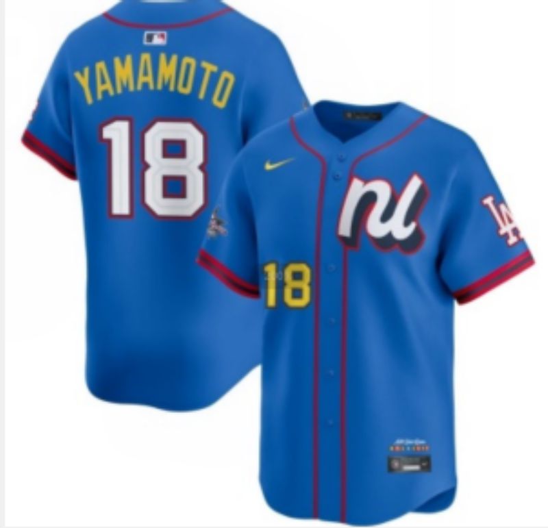 Men 2025 Los Angeles Dodgers 18 Yamamoto Blue All star Nike MLB Jersey style 06